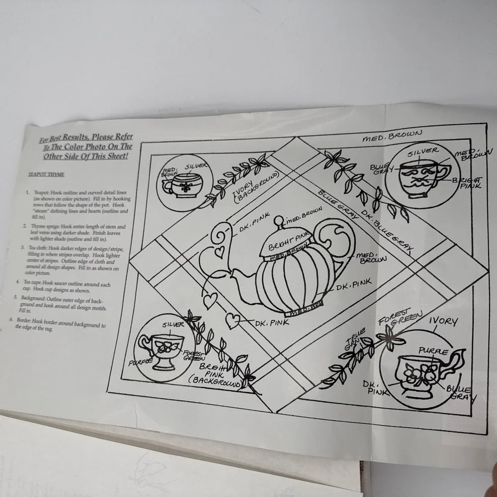 Vintage MCG Latch Hook Kit Teapot Thyme Heritage Rug Hooking New #73010 20x27